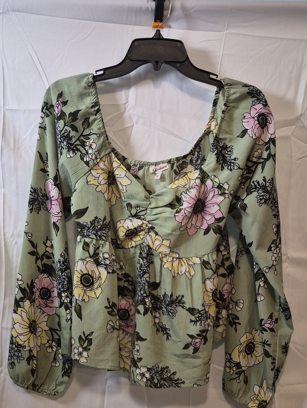 Derekk Heart Sage Green Floral Ruffled Square-Neck Top